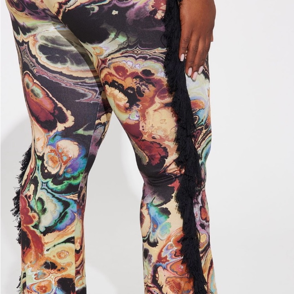 Fashion Nova Multicolor Flare Pants with Black Fringe